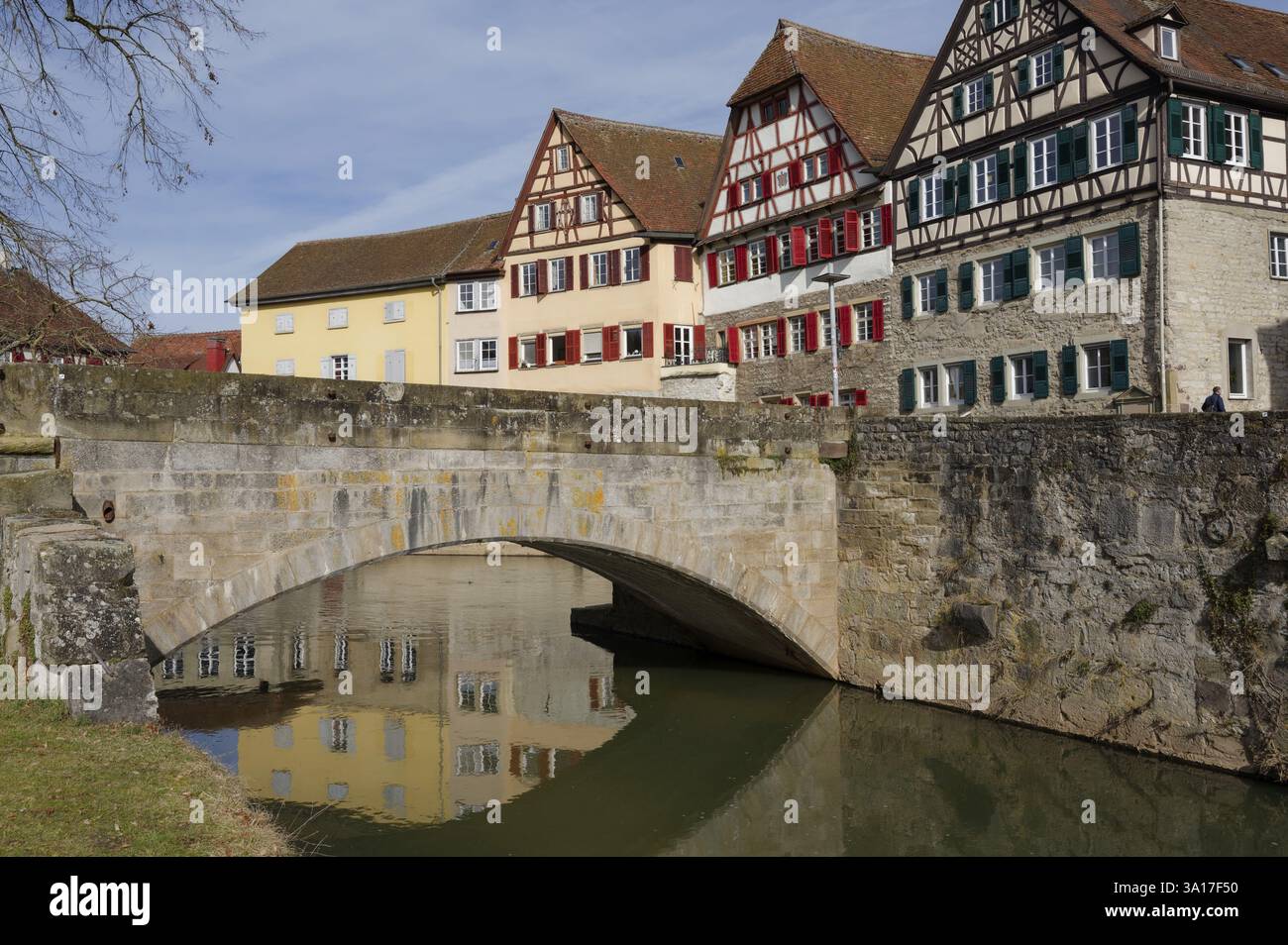 Vue de Grasboedele aux maisons à colombages, maison à colombages, à colombages, médiévale, vieille ville, vallée de Kocher, Kocher, Schwaebisch Hall, Hohenl Banque D'Images