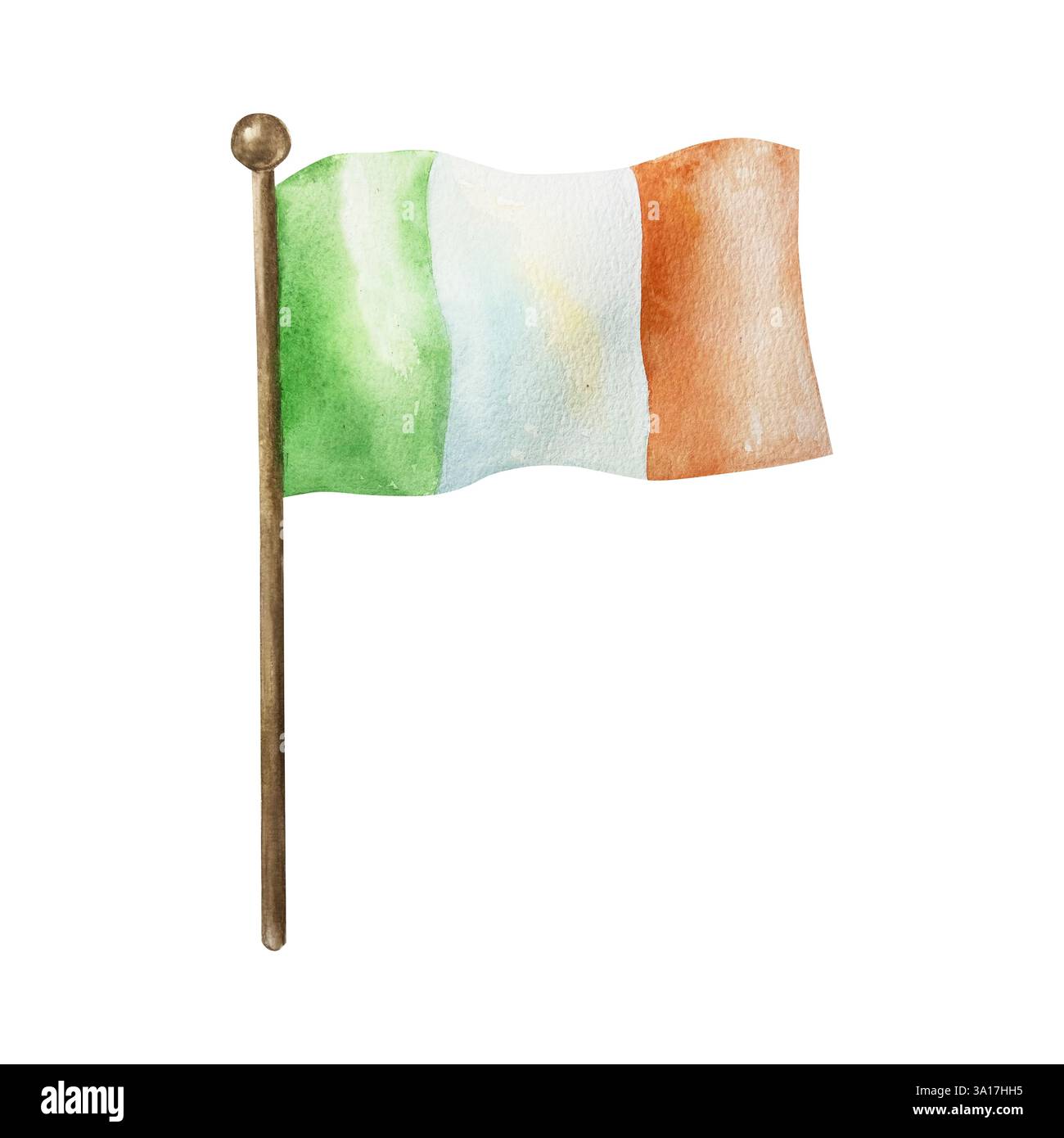 Drapeau irlandais. Symbole de la fête de la Saint Patricks. Illustration d'aquarelle dessinée à la main isolée sur blanc. Pour cartes de vœux, invitations, étiquettes, banne Banque D'Images