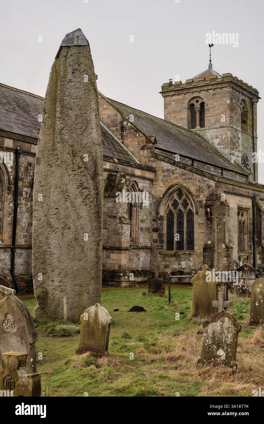 Le Rudston Monolith, plus de 25 pieds ou 7,6 m, est le plus haut mégalithe du Royaume-Uni. Il est situé dans le cimetière de Rudston East Yorkshire Banque D'Images