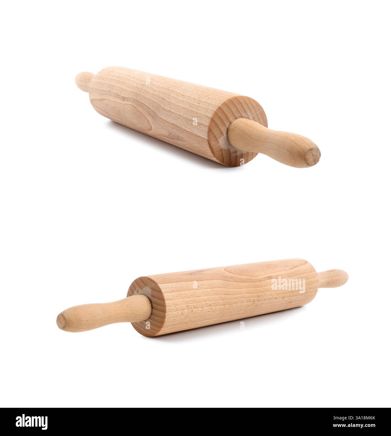 Rouleau à pâtisserie en bois isolé sur blanc, collage Banque D'Images