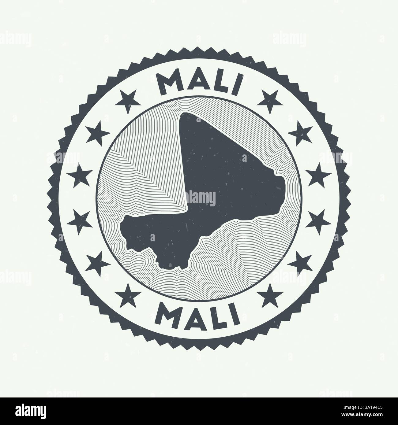 Emblème du Mali. Timbre rond de pays avec forme de Mali, isolignes et texte rond. Badge étonnant. Illustration vectorielle authentique. Illustration de Vecteur