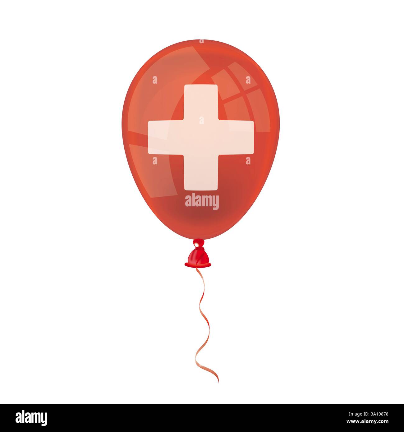 Ballon rouge avec une croix blanche sur fond blanc. Banque D'Images