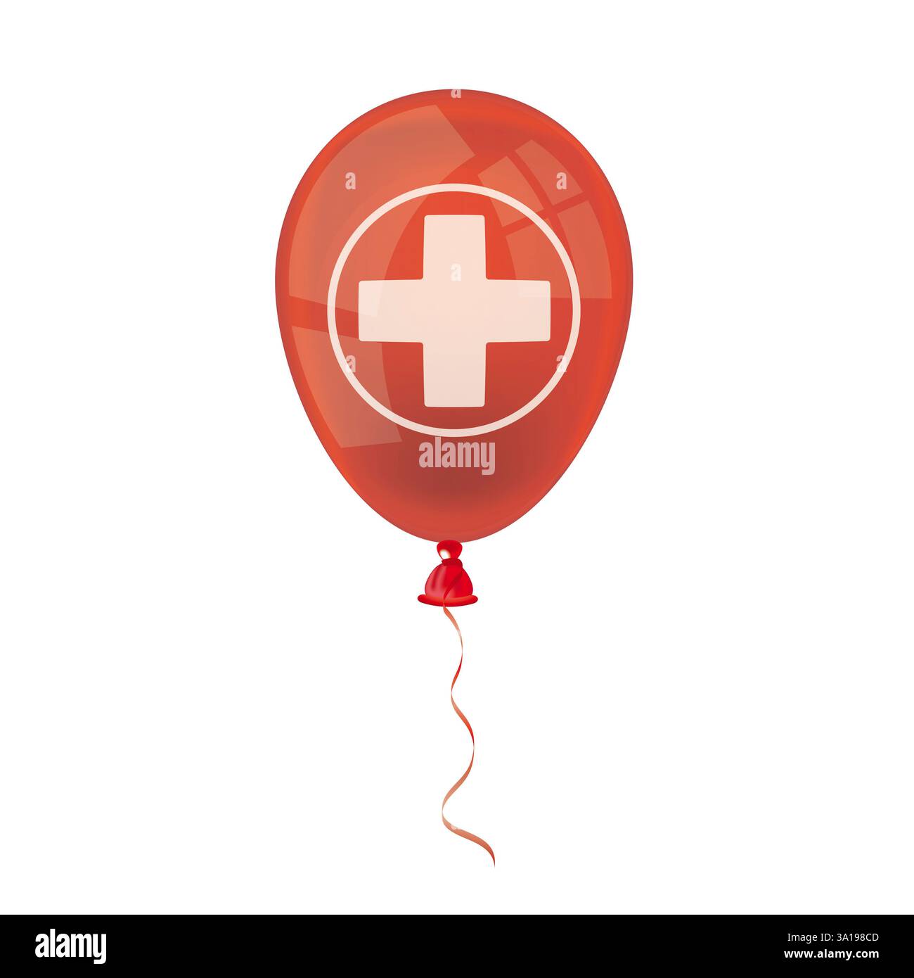 Ballon rouge avec une croix blanche sur fond blanc. Banque D'Images