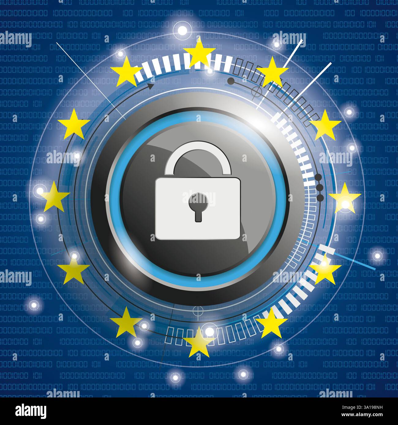 Couverture avec bits, DLock, eu-Flag pour le règlement général sur la protection des données. Banque D'Images
