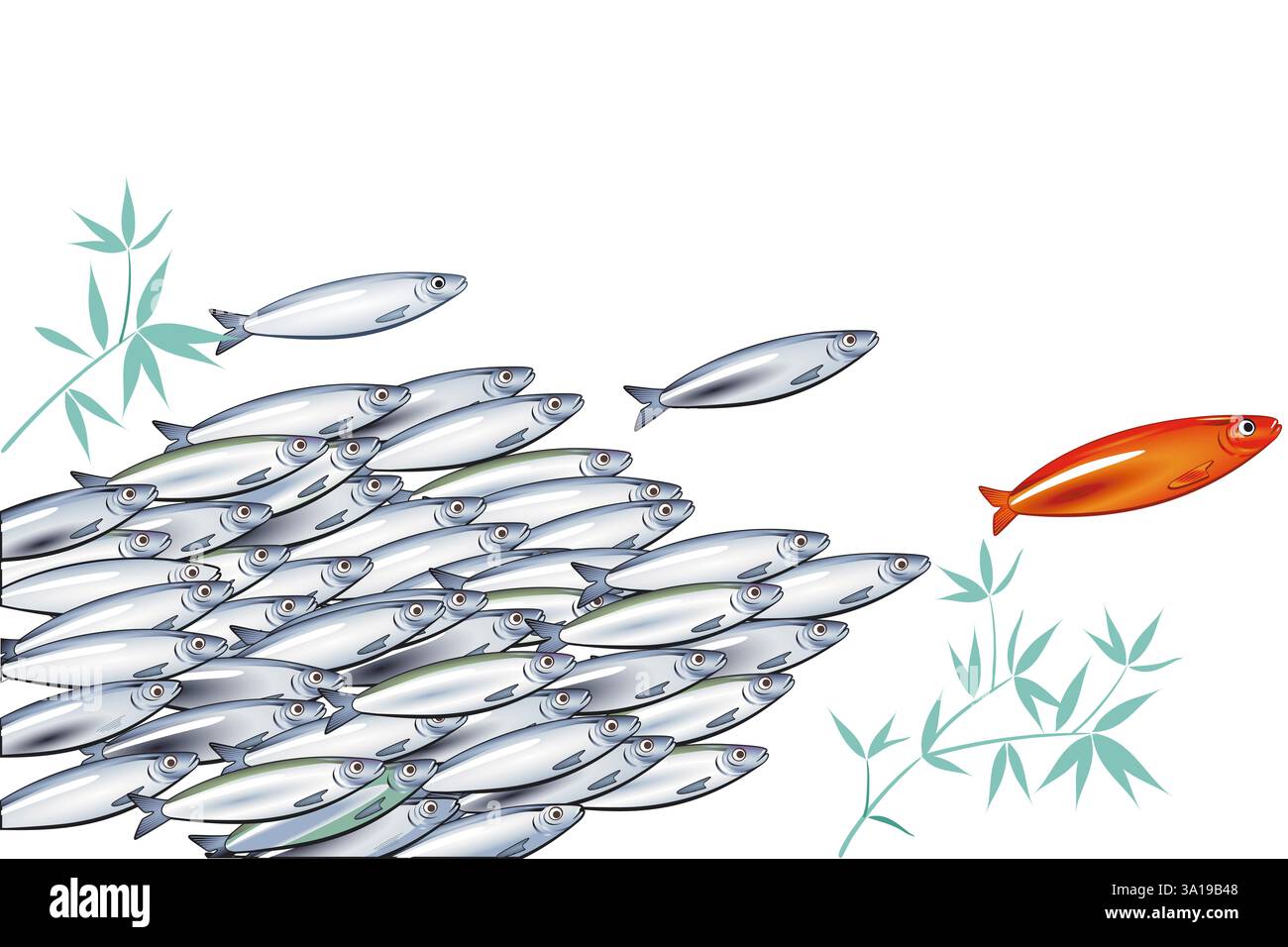 haut-fond de poissons dans la mer, illustration Banque D'Images