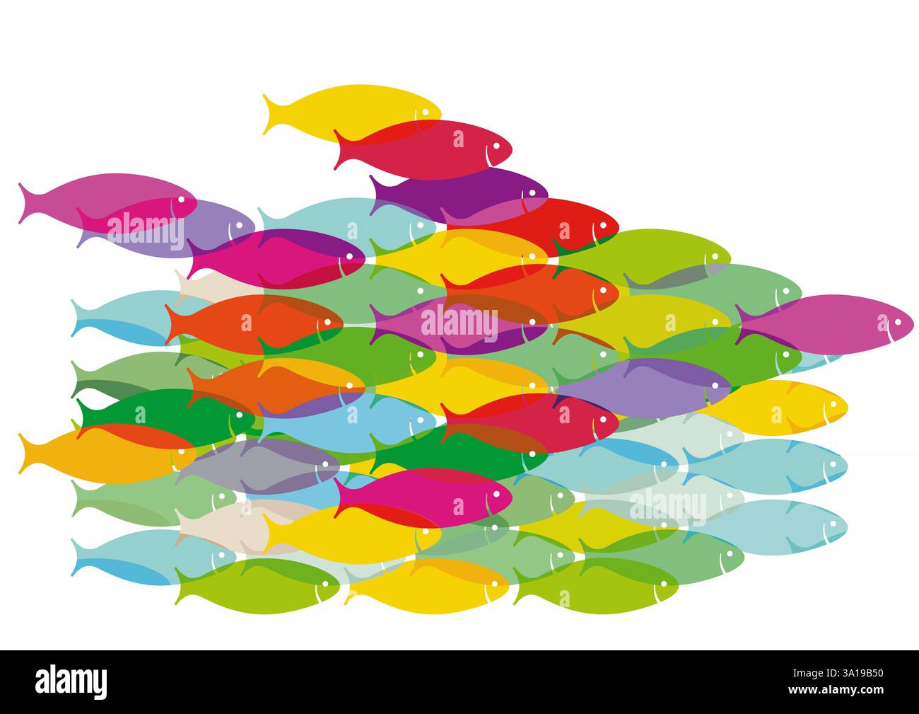 Banc coloré de poissons dans la mer, illustration Banque D'Images