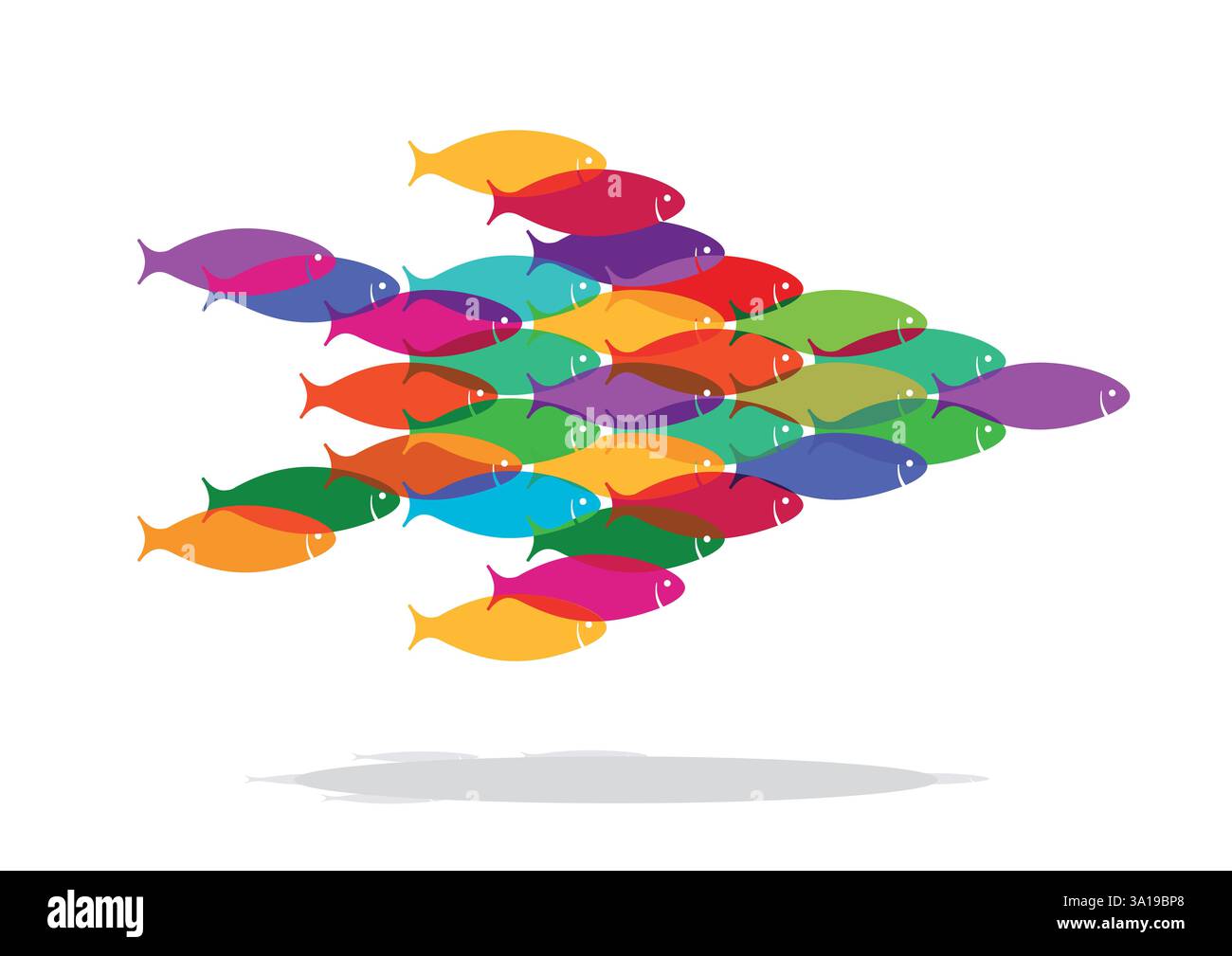 Banc coloré de poissons nageant ensemble Banque D'Images