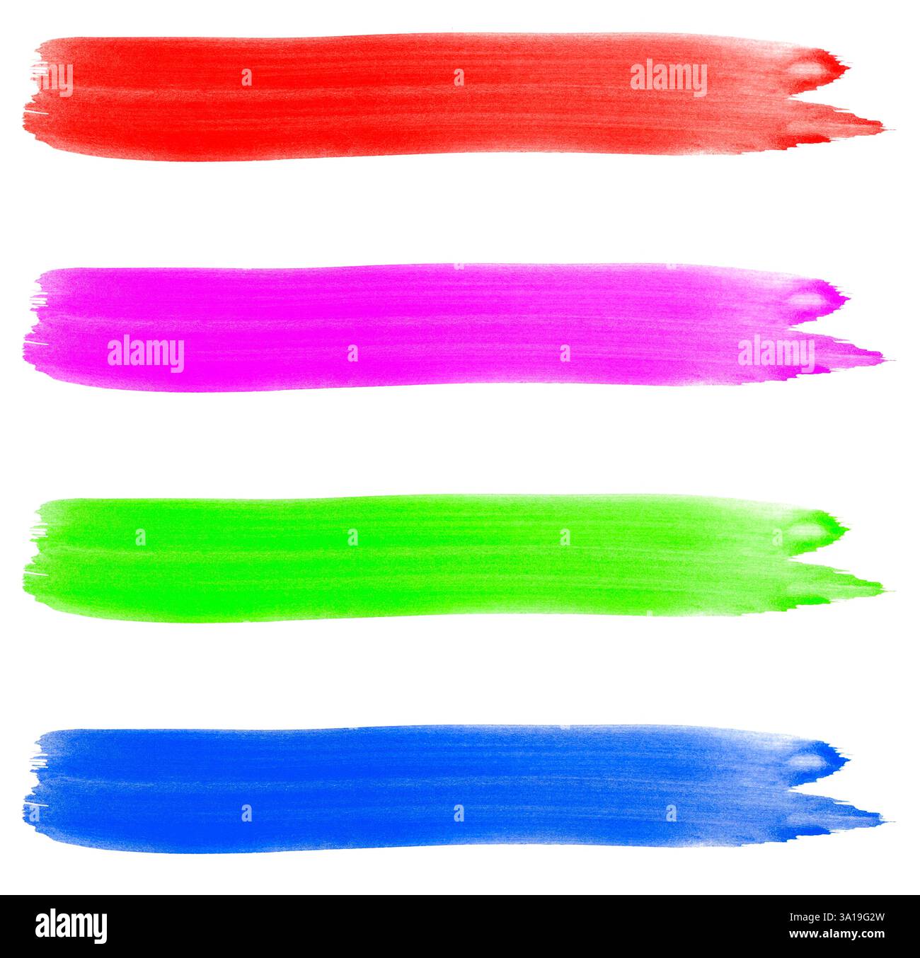 4 bandes peintes isolées en rouge, violet, vert et bleu comme marqueurs de couleur Banque D'Images