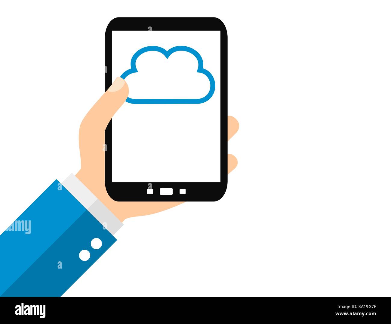 Main avec smartphone : Cloud - Flat Design Banque D'Images