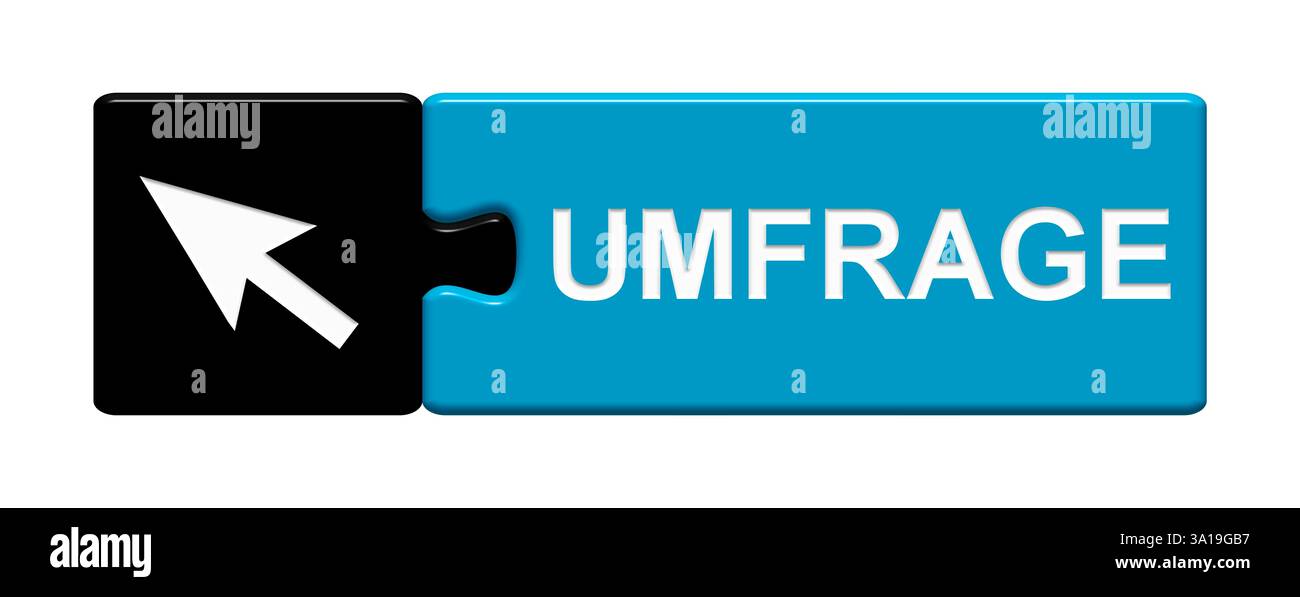 Bouton de puzzle isolé composé de deux parties avec le symbole de flèche montrant l'enquête Banque D'Images