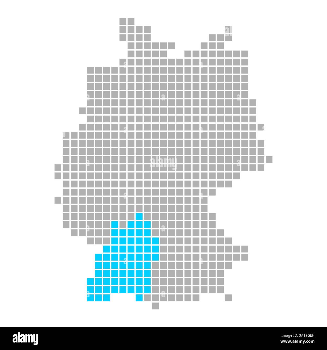 Carte isolée de l'Allemagne composée de points gris avec marquage bleu de l'état fédéral du Bade-Württemberg Banque D'Images