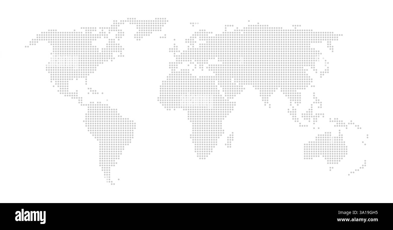 Carte du monde simple avec des points gris clair sur un fond blanc Banque D'Images
