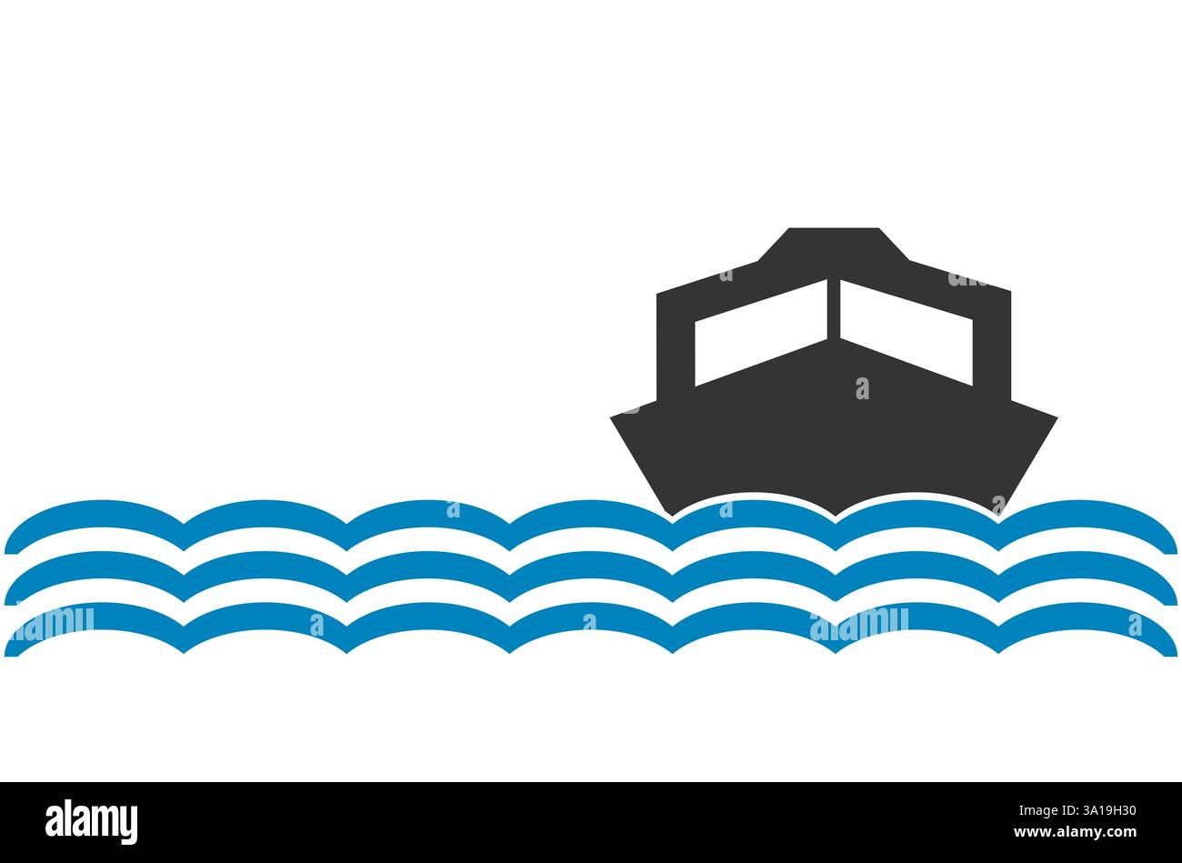 Bateau à moteur Symbol bateau de sport avec vagues d'eau et espace libre de texte Banque D'Images