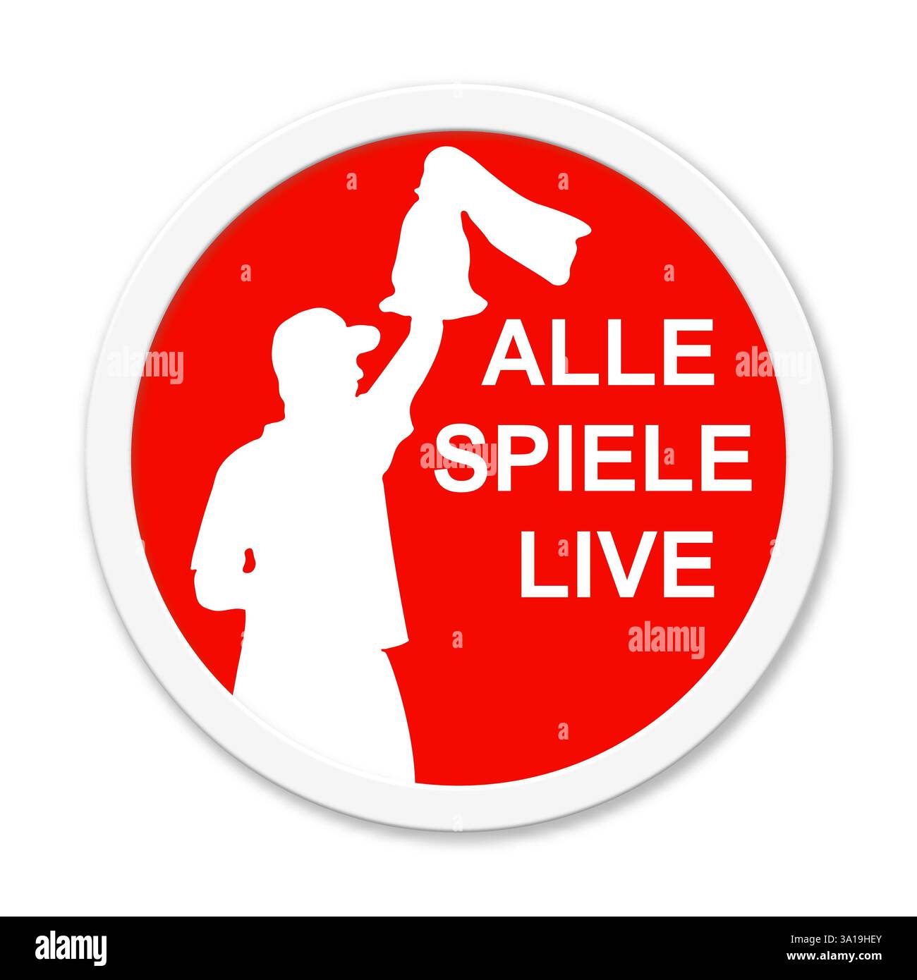 Bouton rond isolé avec bordure blanche montre tous les jeux en direct Banque D'Images