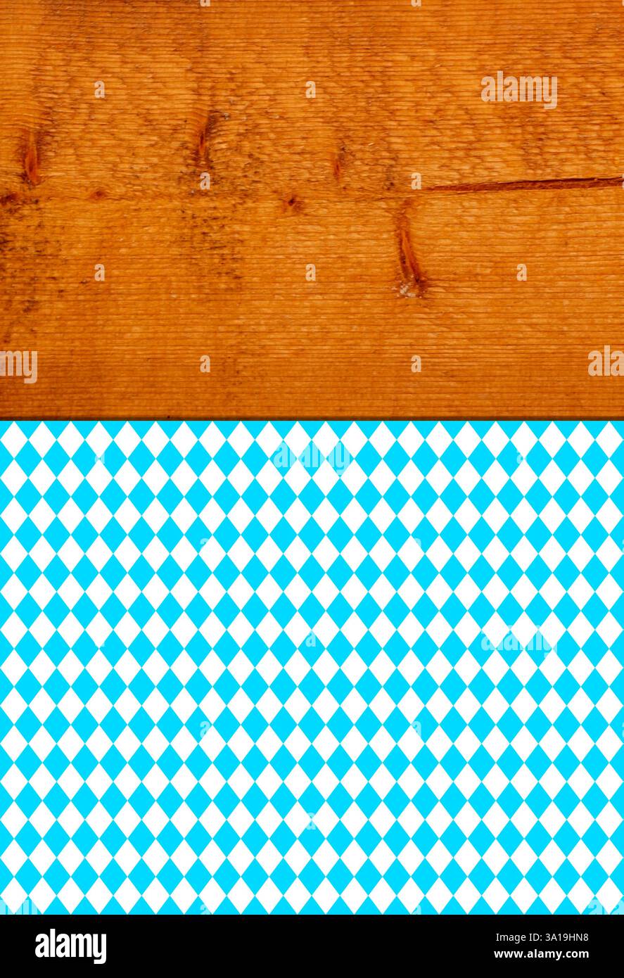 Motif diamant bleu et blanc sur planche de bois rustique Banque D'Images