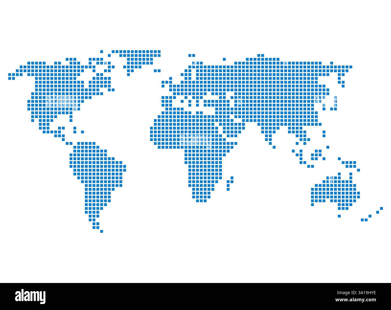 Carte du monde simplifiée avec des points bleus sur fond blanc Banque D'Images