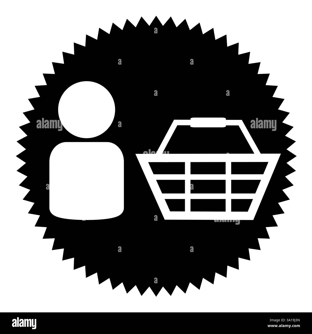 Le bouton noir en forme d'étoile affiche le symbole du panier Banque D'Images