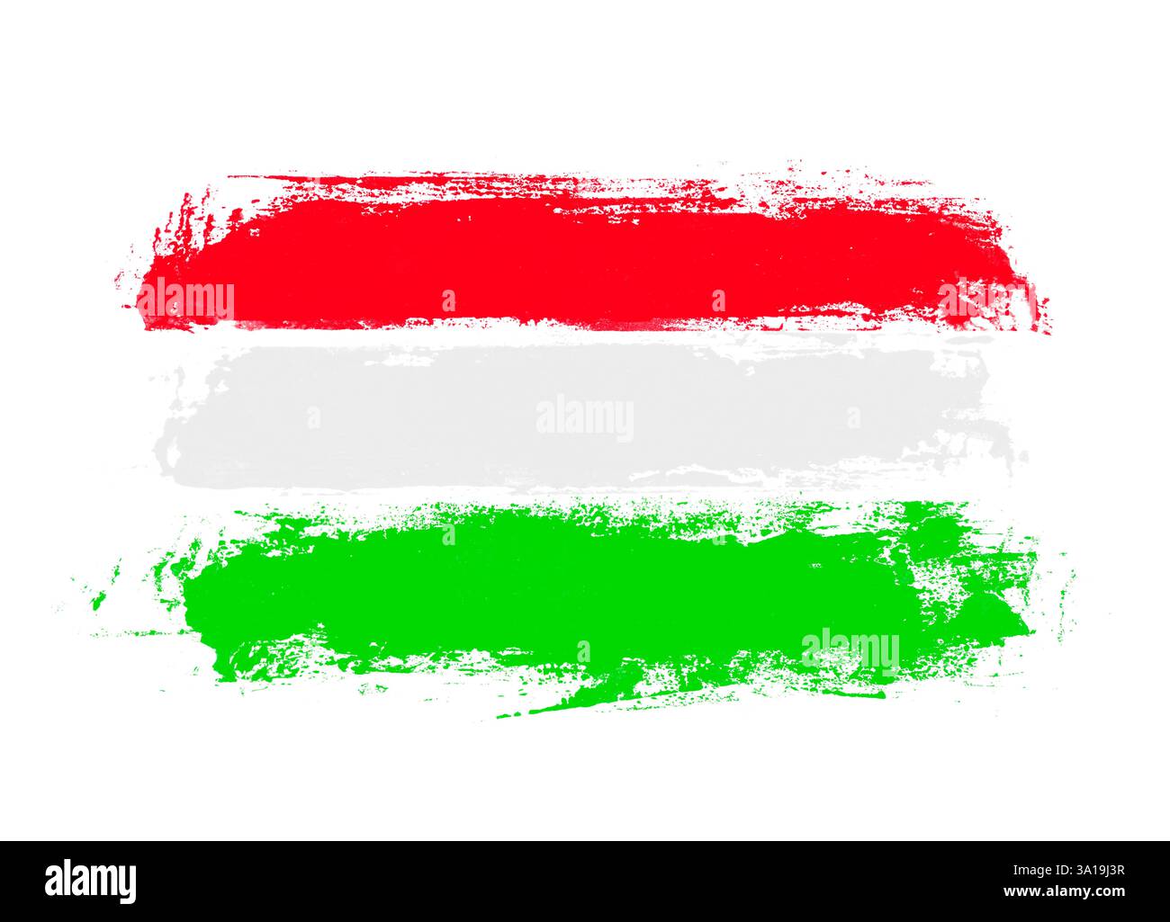 Hongrie - drapeau de trois rayures grunge désordonnées peintes à la main en rouge, blanc, vert Banque D'Images