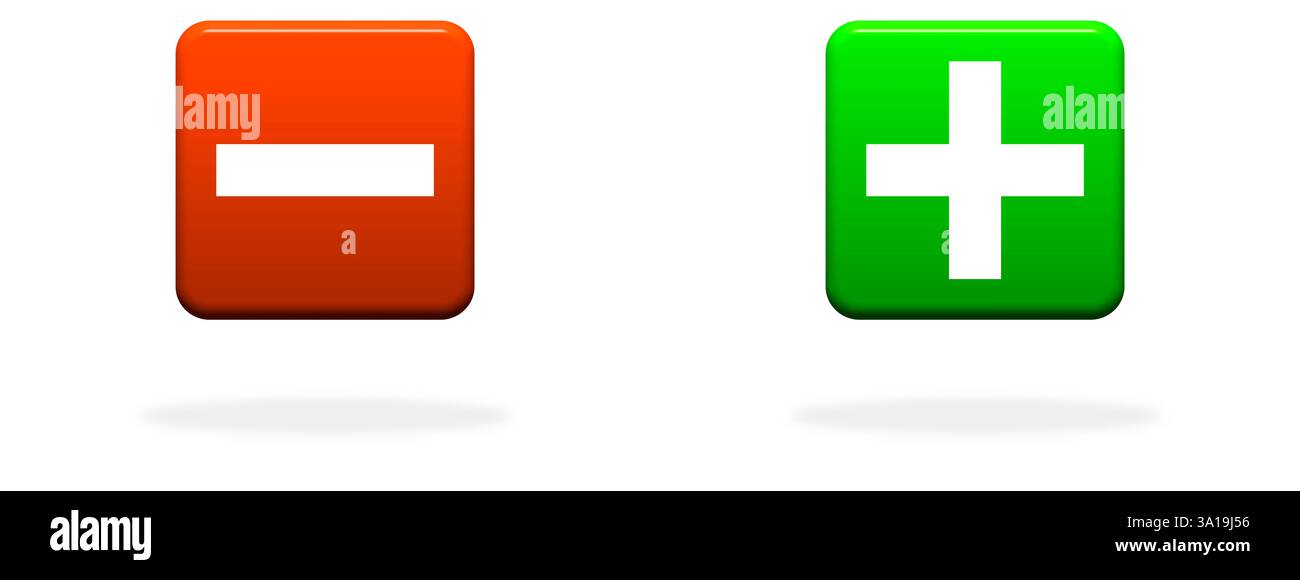 Moins et plus - icône rouge vert comme symbole pour plus et moins Banque D'Images