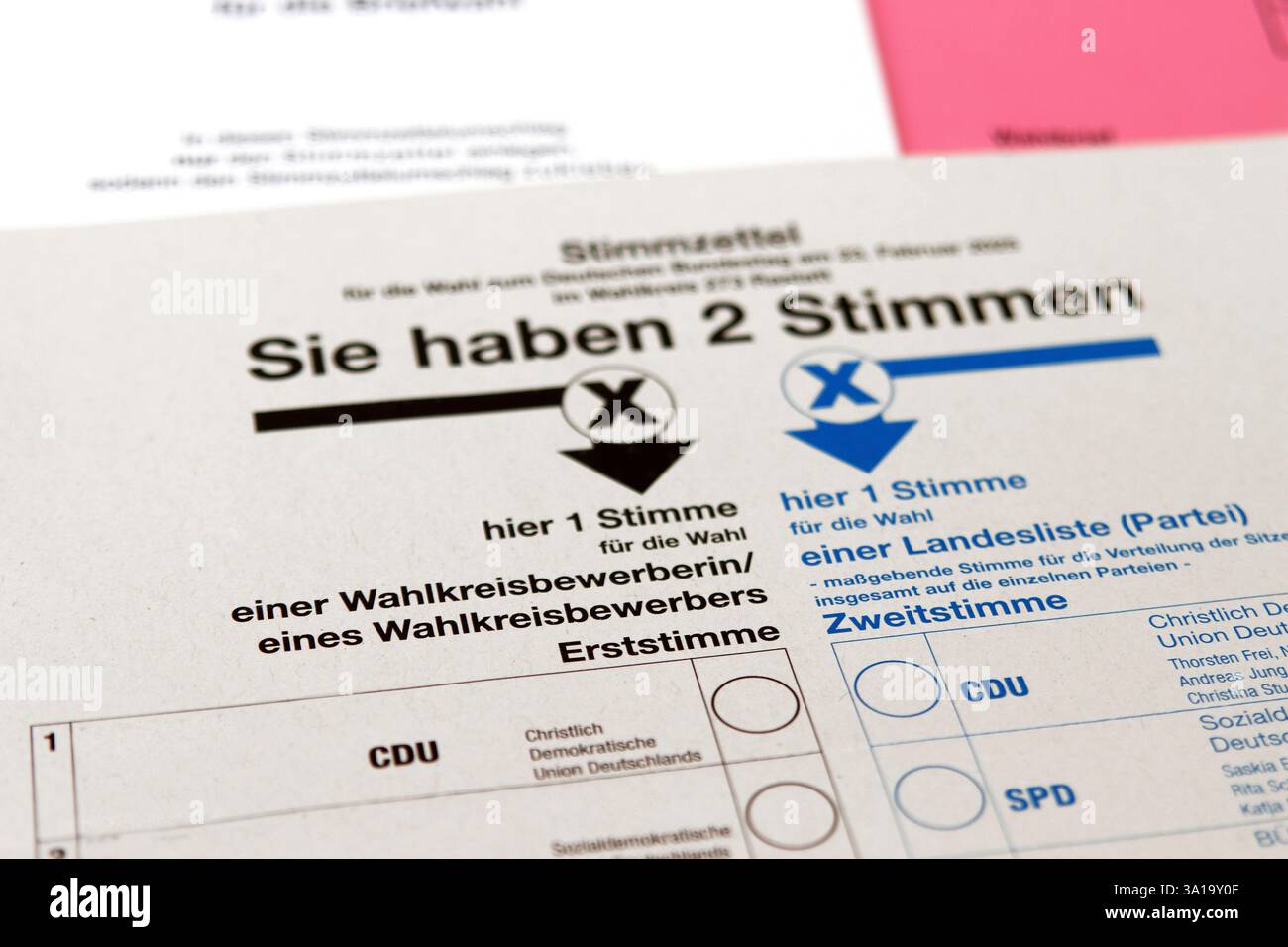 Bulletin de vote pour l'élection du Bundestag Banque D'Images