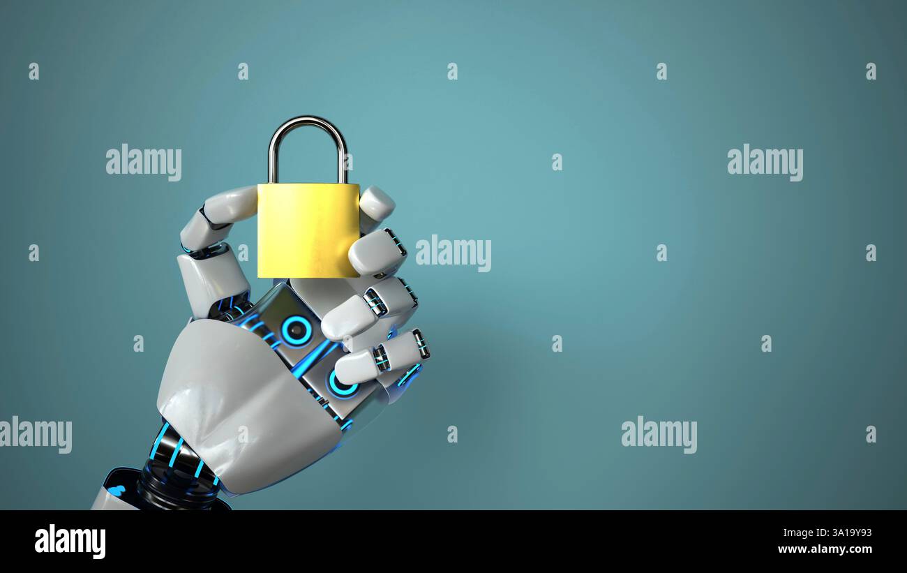 Un DLock dans la main du robot. illustration 3d. Banque D'Images