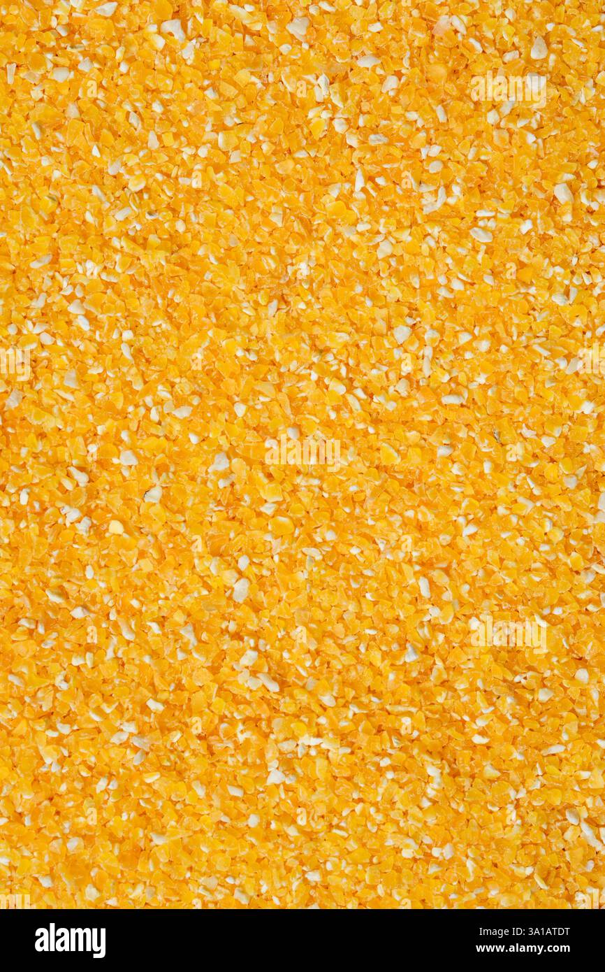 Maïs écrasé, texture, fond alimentaire. Banque D'Images