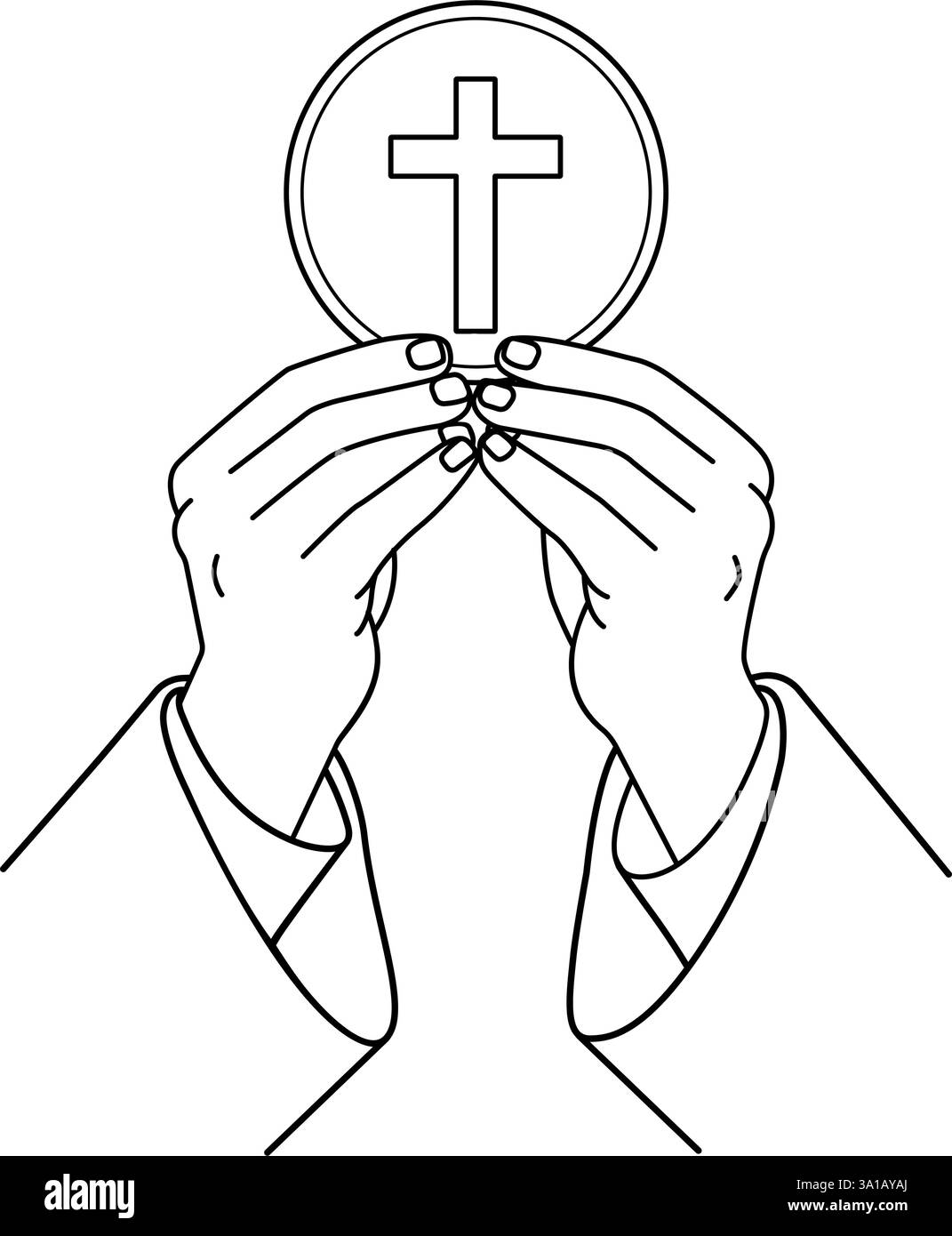 Mains de prêtre consacrant l'hôte clip complet illustration vectorielle line art Illustration de Vecteur