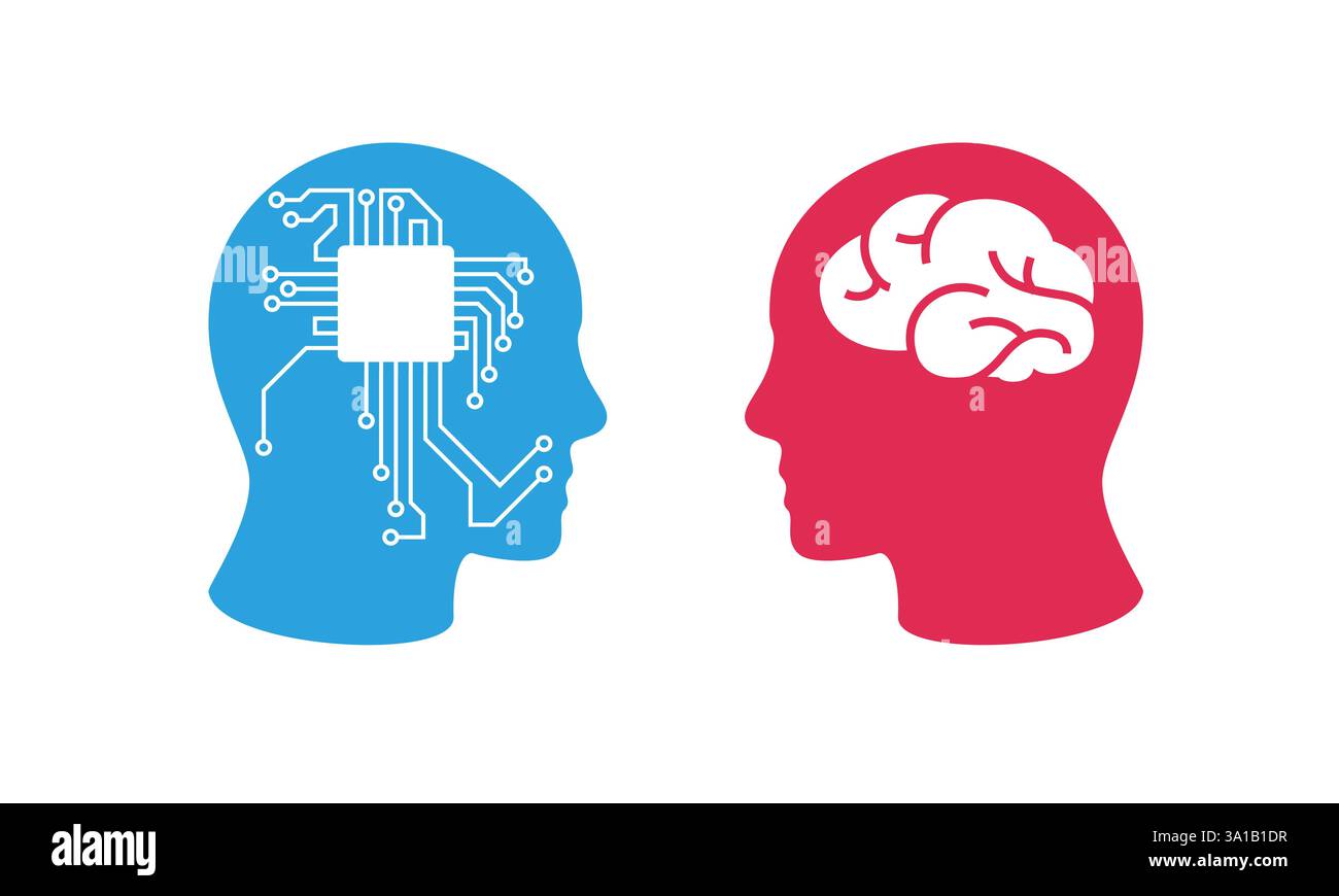 Interface d'intelligence humaine et artificielle avec le cerveau et les connexions de circuit Illustration de Vecteur