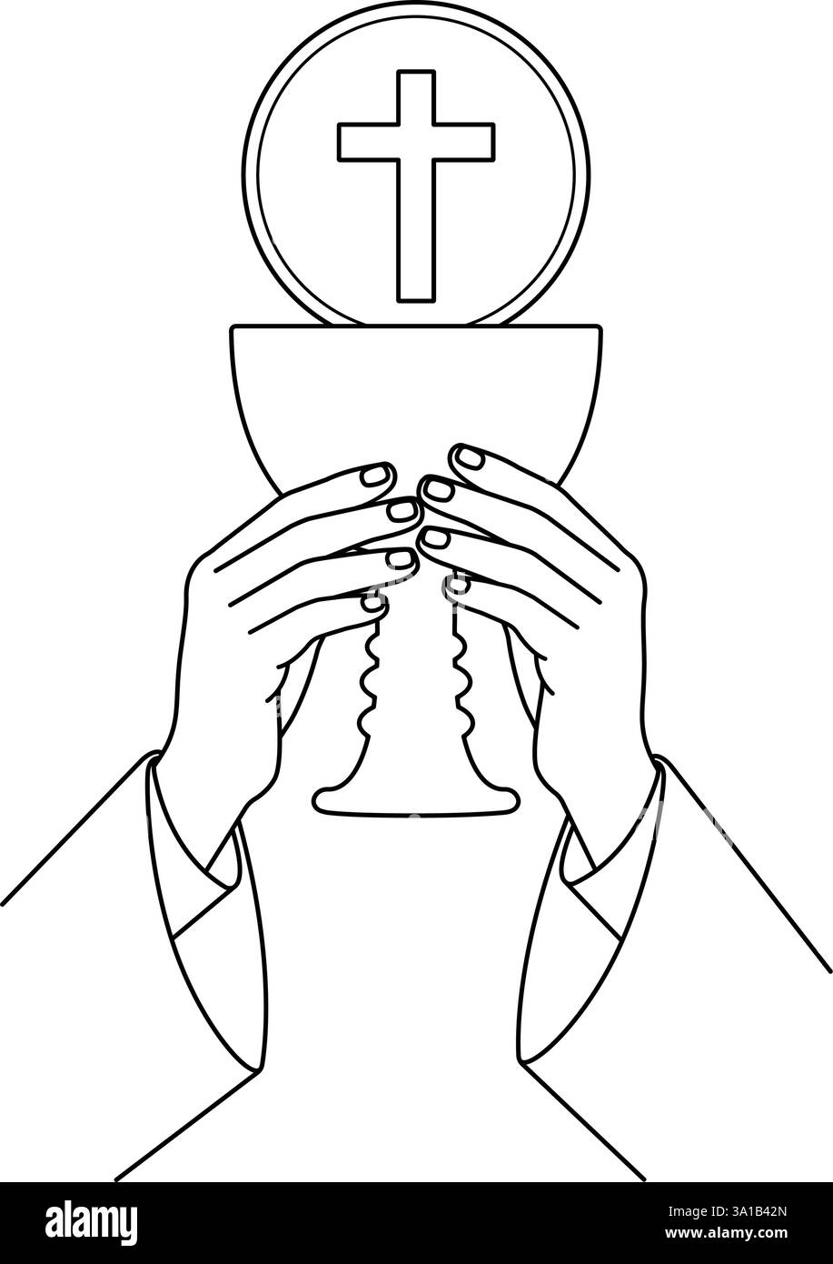 Mains d'un prêtre consécrant, un symbole catholique. Vecteur d'illustration de dessin au trait Illustration de Vecteur