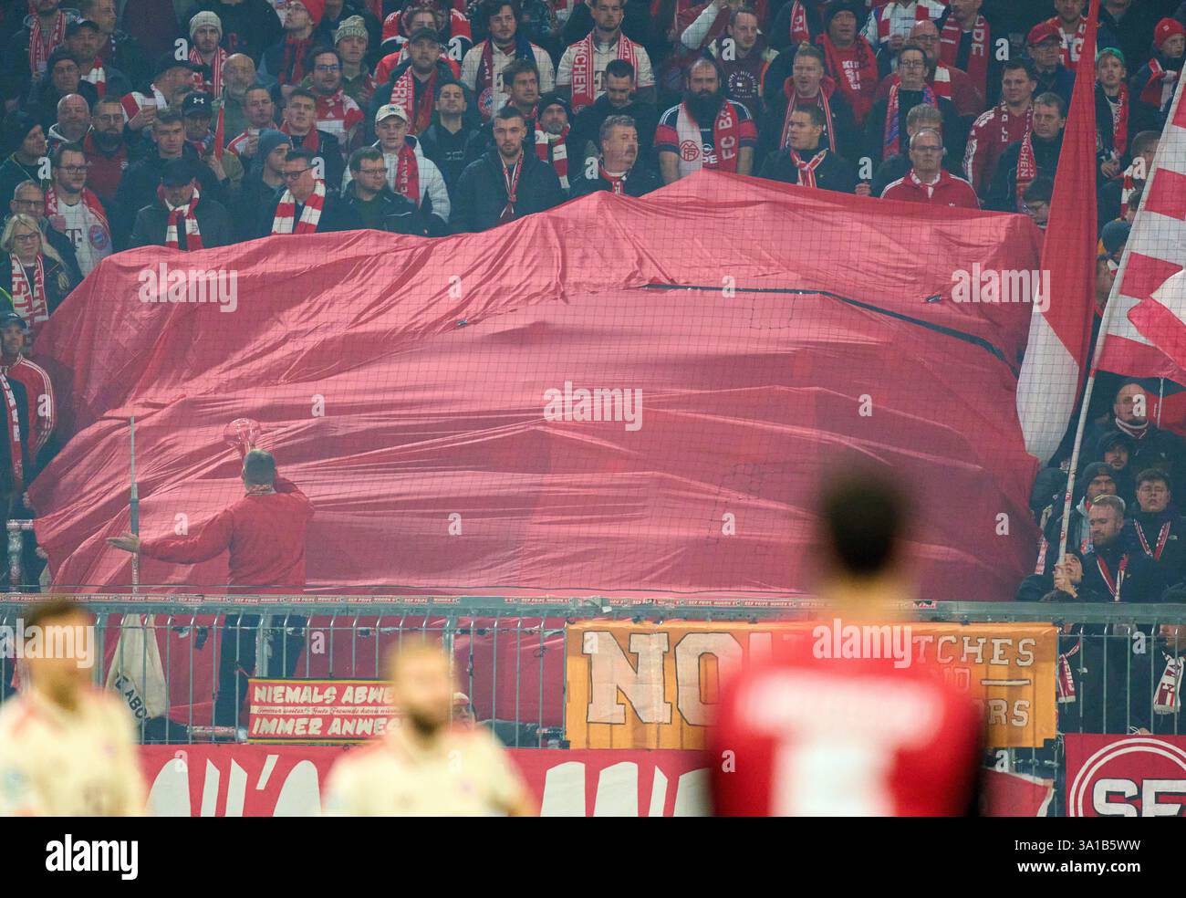 Munich, Allemagne. 05 mars 2025. Fans du FCB dans la ronde du 16 match de première manche FC BAYERN MUENCHEN - BAYER 04 LEVERKUSEN 3-0 de football UEFA Champions League dans la saison 2024/2025 à Munich, 5 mars 2025, FCB, x. Spieltag, Muenchen photographe : ddp images/STAR-images crédit : ddp Media GmbH/Alamy Live News Banque D'Images
