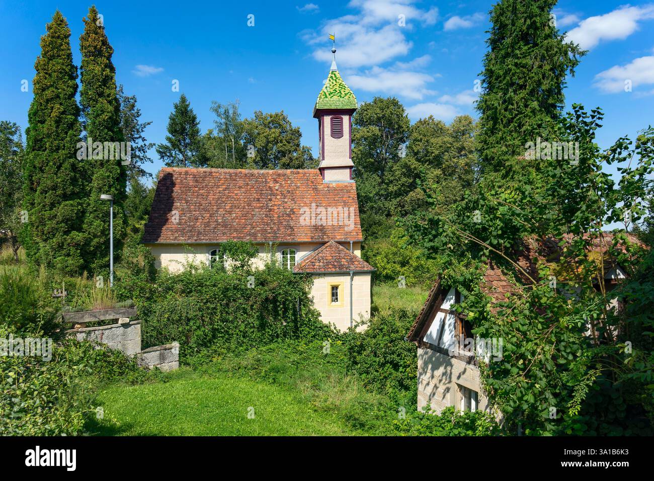 Tübingen - Weilheim - Kressbach, chapelle du château, le château de Kressbach a été construit en 1766/67 pour les barons de Saint-André. Le château abrite le siège de DKMS, le centre allemand des donneurs de moelle osseuse. Le domaine est une propriété privée, mais peut être entré à vos propres risques. Banque D'Images