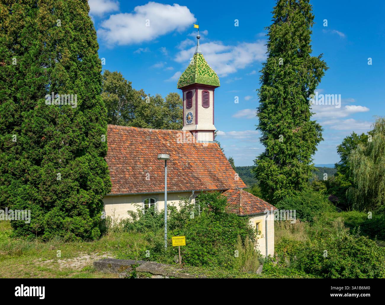 Tübingen - Weilheim - Kressbach, chapelle du château, le château de Kressbach a été construit en 1766/67 pour les barons de Saint-André. Le château abrite le siège de DKMS, le centre allemand des donneurs de moelle osseuse. Le domaine est une propriété privée, mais peut être entré à vos propres risques. Banque D'Images
