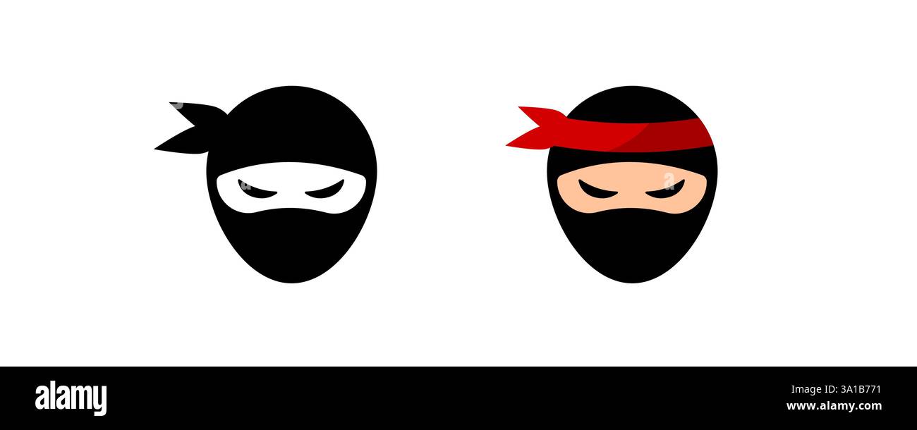 Visages de ninja de dessin animé avec des masques en noir et rouge affichant diverses émotions Illustration de Vecteur