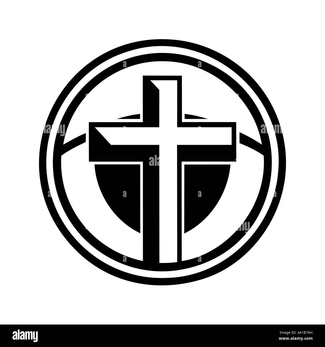 Icône de croix chrétienne. Logo abstrait rond en croix chrétienne. Symbole noir de l'église. Illustration de Vecteur