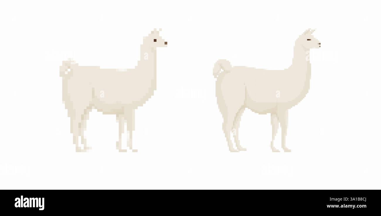 Pixel art de mignons animaux de bande dessinée avec fourrure moelleuse et expressions charmantes Illustration de Vecteur