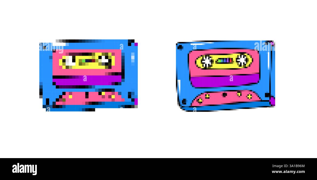 Bandes audio rétro avec des couleurs vives et des motifs uniques sur l'affichage avec la même importance Illustration de Vecteur