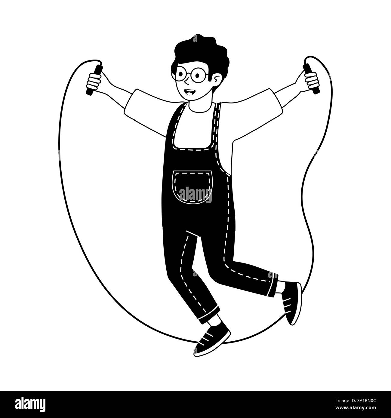 Enfant à sauter à la corde joyeusement dans un cadre ludique profitant de l'exercice en plein air Illustration de Vecteur