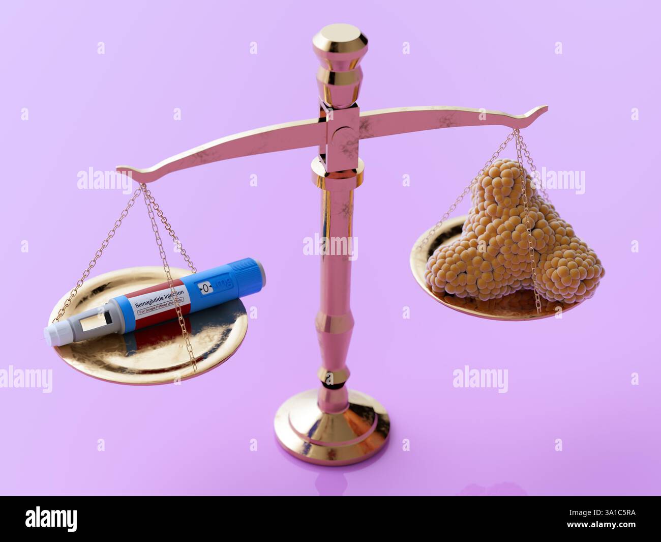 Semaglutide médicament amaigrissant, illustration conceptuelle. Commercialisé sous le nom d'Ozempic, le semaglutide est un analogue du peptide-1 de type glucagon (GLP-1) qui est utilisé pour traiter le diabète et pour la gestion du poids. Il augmente la production d'insuline, l'hormone qui abaisse le taux de sucre dans le sang, tout en supprimant la sécrétion de glucagon, l'hormone qui augmente le taux de sucre dans le sang. Il réduit également la faim et ralentit la vidange gastrique. Banque D'Images