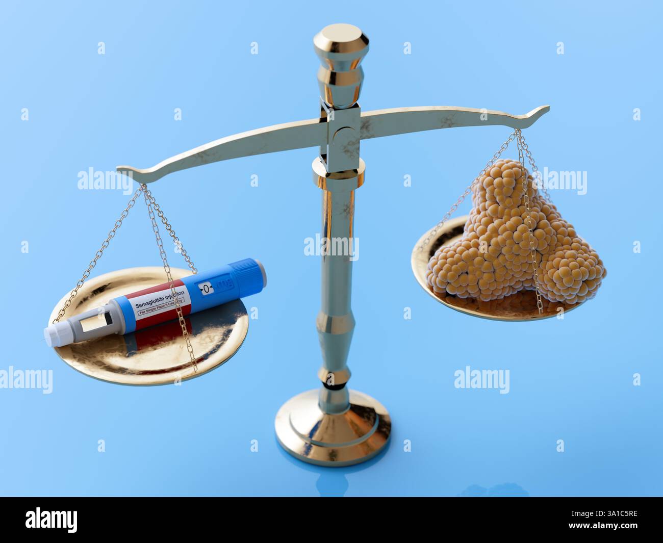 Semaglutide médicament amaigrissant, illustration conceptuelle. Commercialisé sous le nom d'Ozempic, le semaglutide est un analogue du peptide-1 de type glucagon (GLP-1) qui est utilisé pour traiter le diabète et pour la gestion du poids. Il augmente la production d'insuline, l'hormone qui abaisse le taux de sucre dans le sang, tout en supprimant la sécrétion de glucagon, l'hormone qui augmente le taux de sucre dans le sang. Il réduit également la faim et ralentit la vidange gastrique. Banque D'Images