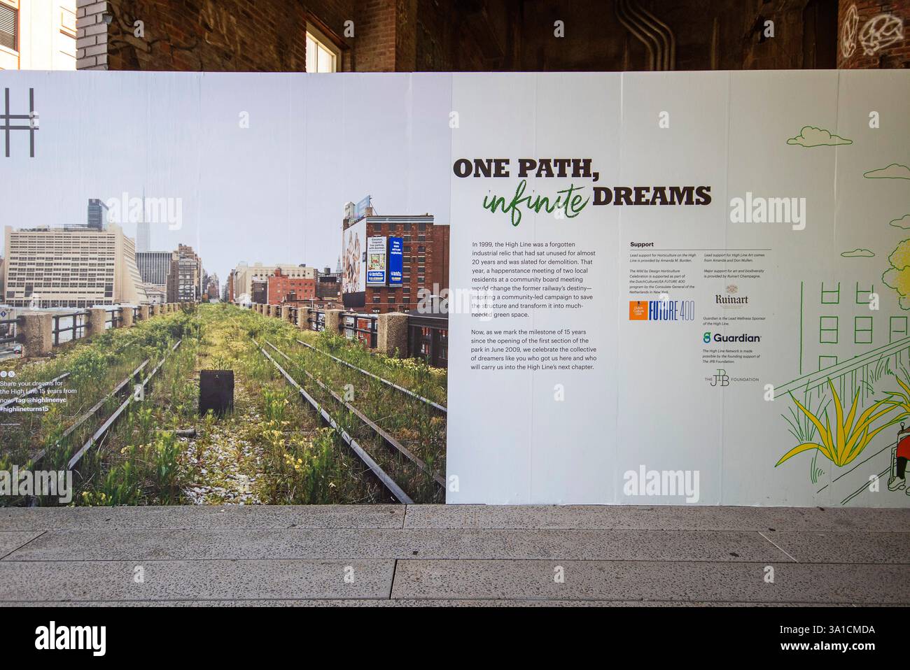 Panneau d'information le long du High Line Park, West Side, Manhattan, New York City, États-Unis Banque D'Images