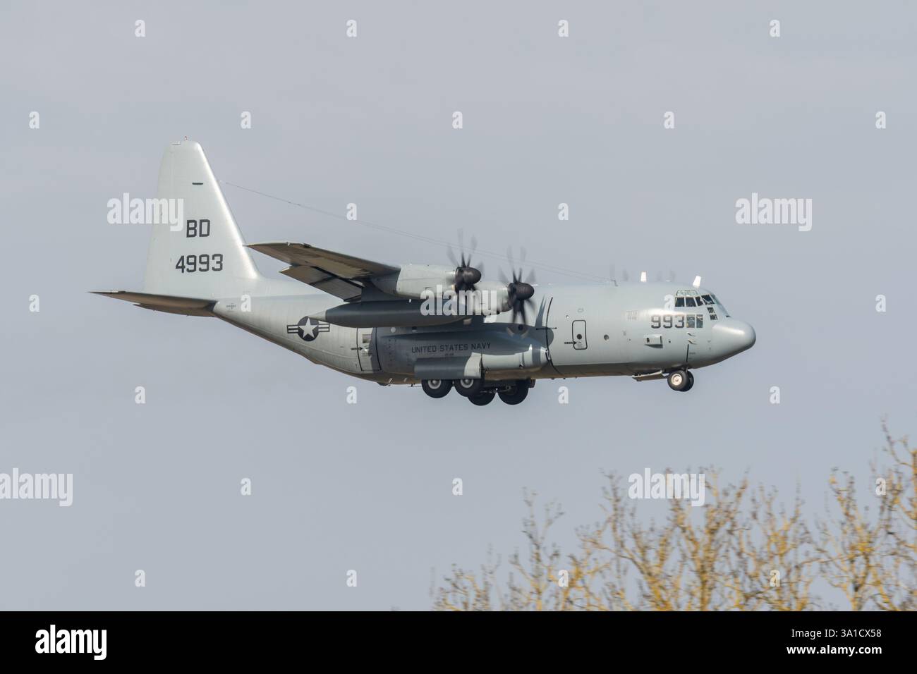 164993 - USAF Lockheed C-130 Hercules arrivée à RAF Mildenhall, Suffolk Banque D'Images