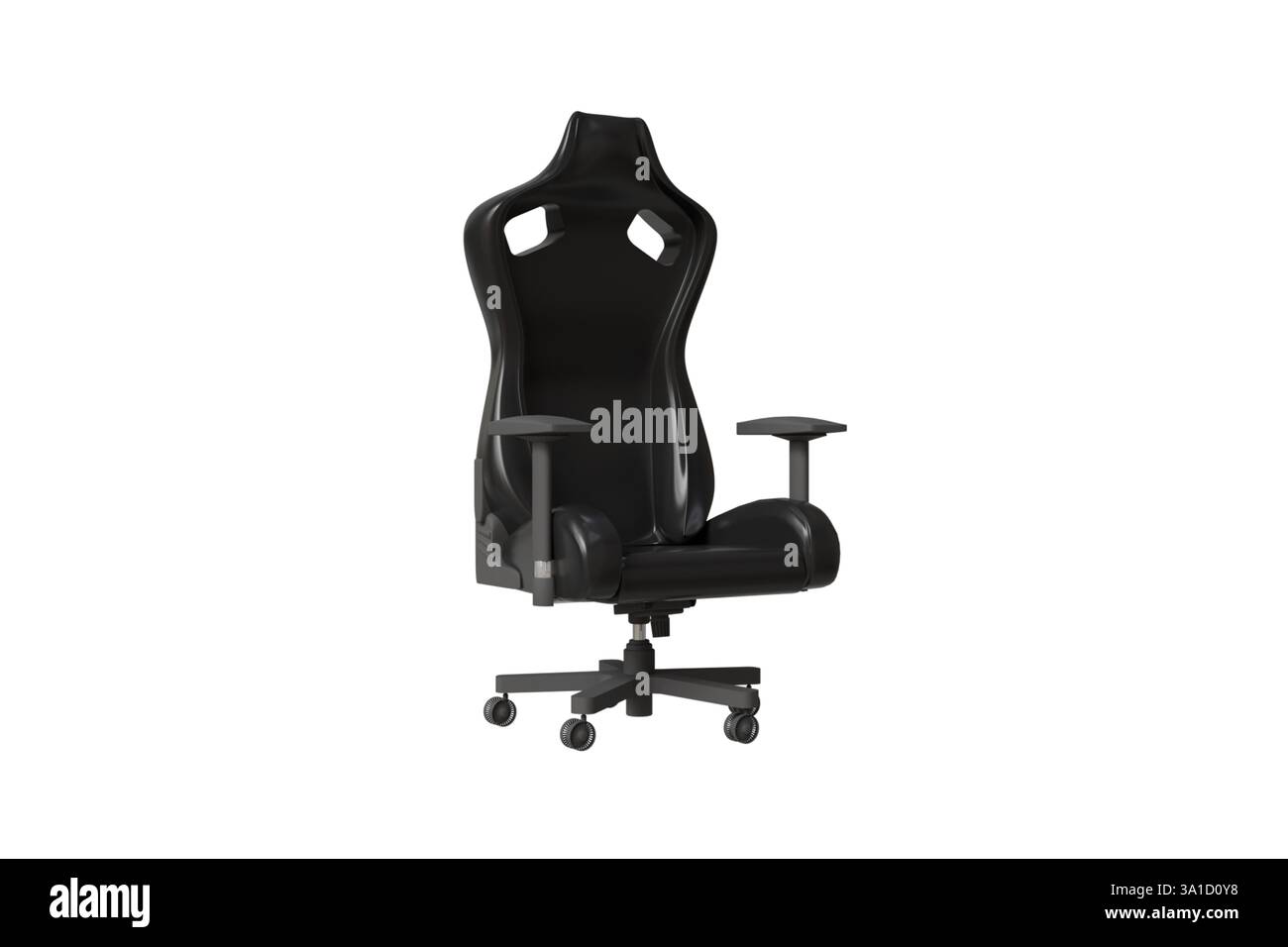 Modèle 3D d'une chaise de jeu d'ordinateur noir sur un fond blanc, modèle 3D d'une chaise Banque D'Images