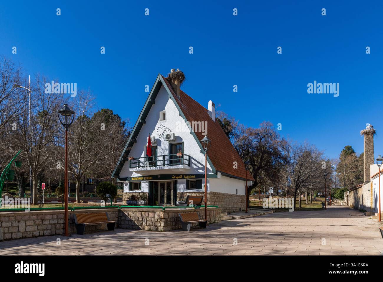 Ifrane, une ville marocaine dans les montagnes du moyen Atlas, a été fondée en 1929 et est une destination de station de ski populaire. Banque D'Images