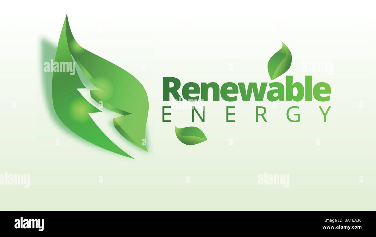 Concept d'énergie renouvelable. abstention feuille verte avec logo de puissance. illustration vectorielle de taille d'écran de modèle de fabrication vert Illustration de Vecteur