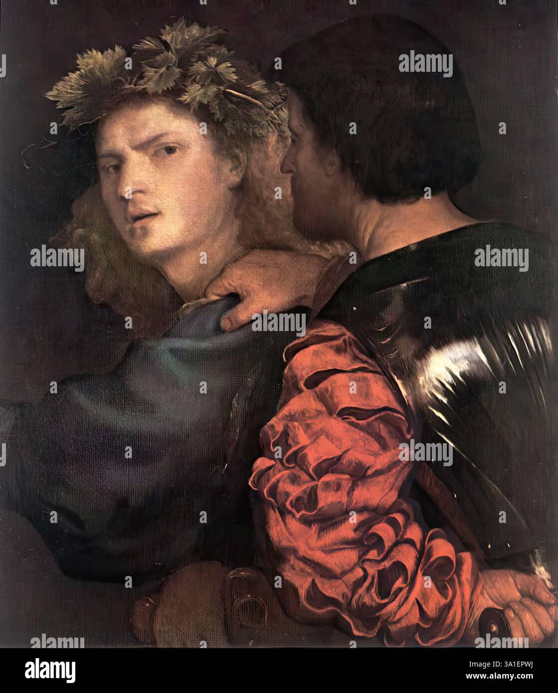 TIZIANO Vecellio (né en 1490, Pieve di Cadore, décédé en 1576, Venezia) le Bravo c. 1520 huile sur toile, 77 x 66,5 cm Kunsthistorisches Museum, Vienne au XVIIe siècle, la peinture a été attribuée à Giorgione, puis pendant longtemps à Palma Vecchio. Cependant, récemment, il a été donné à Tiziano. --- mots-clés : ------------- Auteur : TIZIANO Vecellio titre : The Bravo Time-line : 1501-1550 École : italienne forme : peinture type : genre Banque D'Images