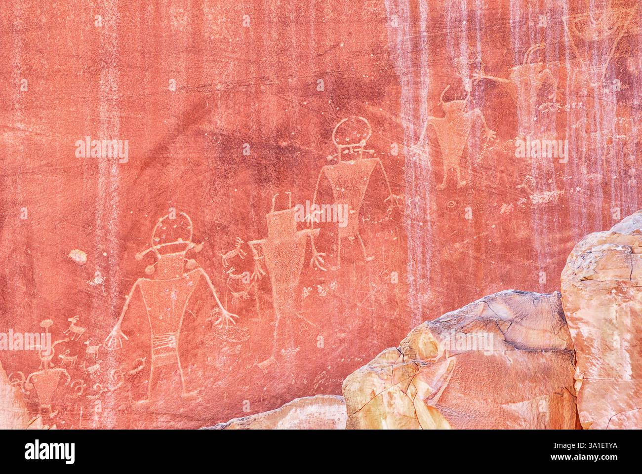 Pétroglyphes indiens de Fremont, parc national de Capitol Reef, Utah, États-Unis, Amérique du Nord Banque D'Images