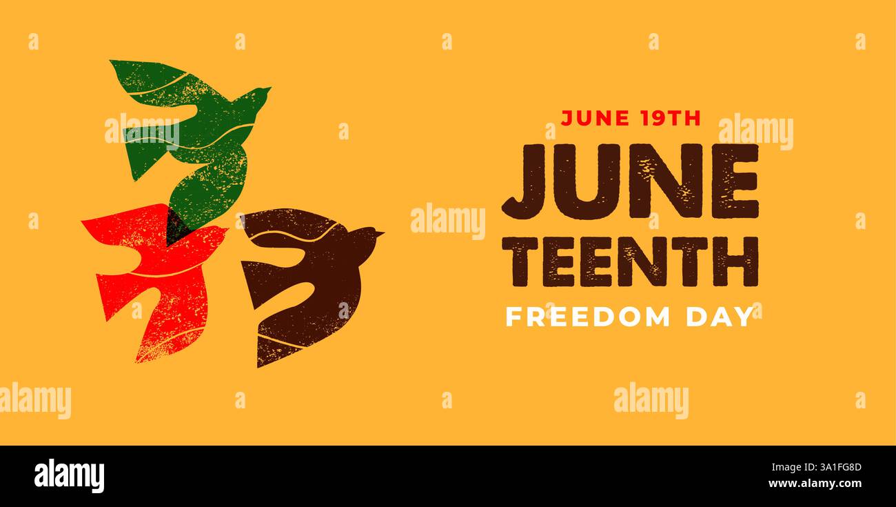 Junetenth jour de la liberté. Une célébration de l'histoire américaine, la conception du jour de l'indépendance afro-américaine avec des oiseaux dessinés à la main. Affiche, bannière, carte Illustration de Vecteur