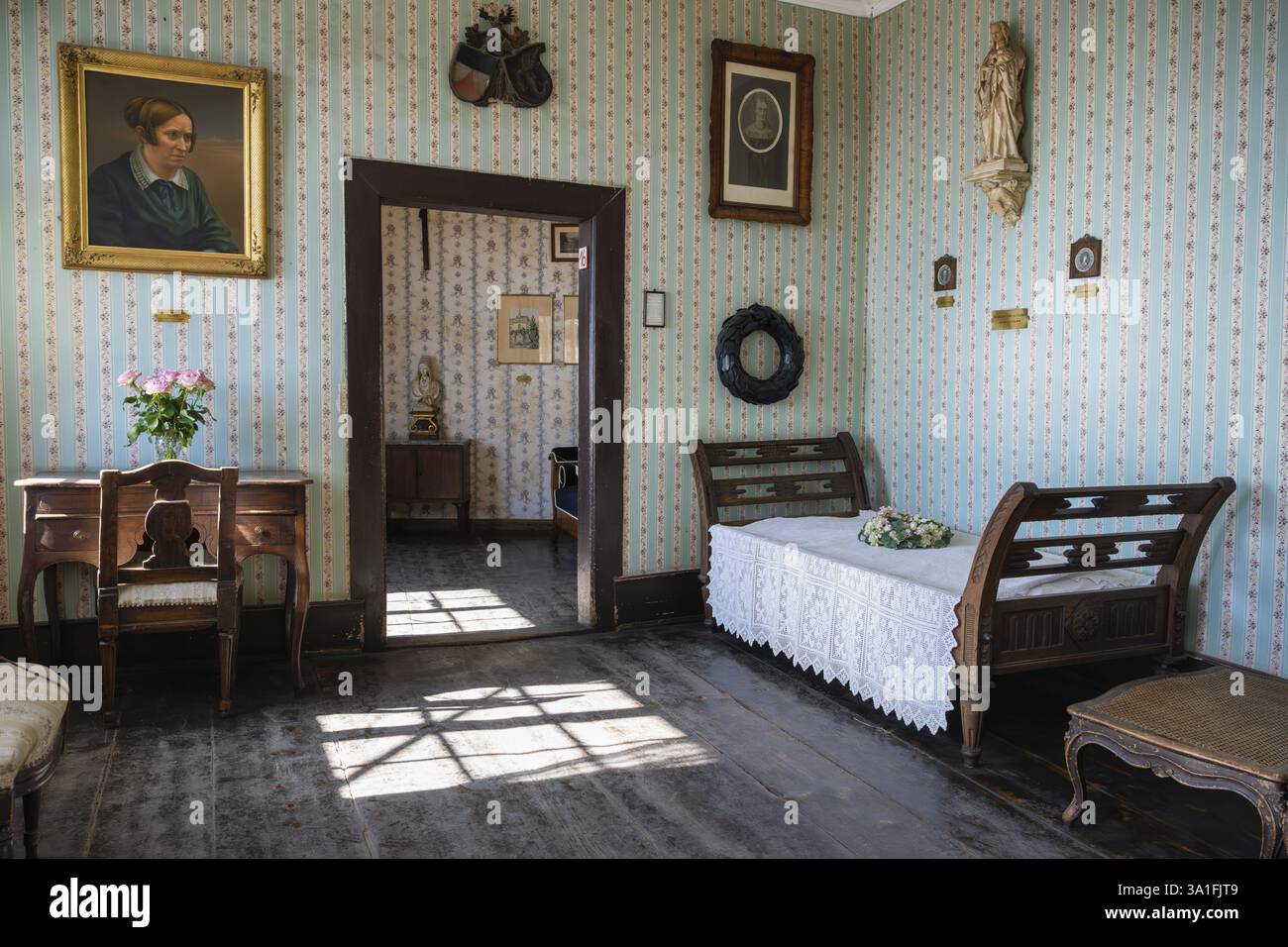 Chambre de mort de l'écrivain et compositeur Annette von Droste-Huelshoff (12 janvier 1797, 24 mai 1848), Château de Meersburg, musée, lieu d'intérêt, Lak Banque D'Images