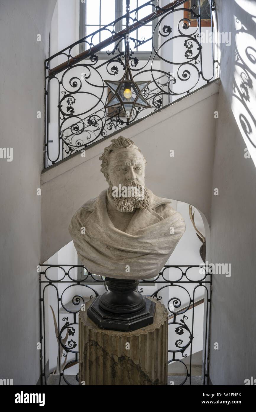 Buste de l'héraldiste Carl Mayer von Mayerfels (1825-1883) au château de Meersburg, musée, lieu d'intérêt, lac de Constance, quartier du lac de Constance, BA Banque D'Images