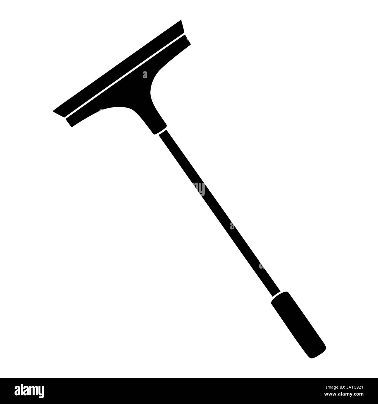 Silhouette noire de l'outil de nettoyage de raclette avec une longue poignée pour le lavage des vitres, illustration vectorielle plate d'icône de glyphe Illustration de Vecteur